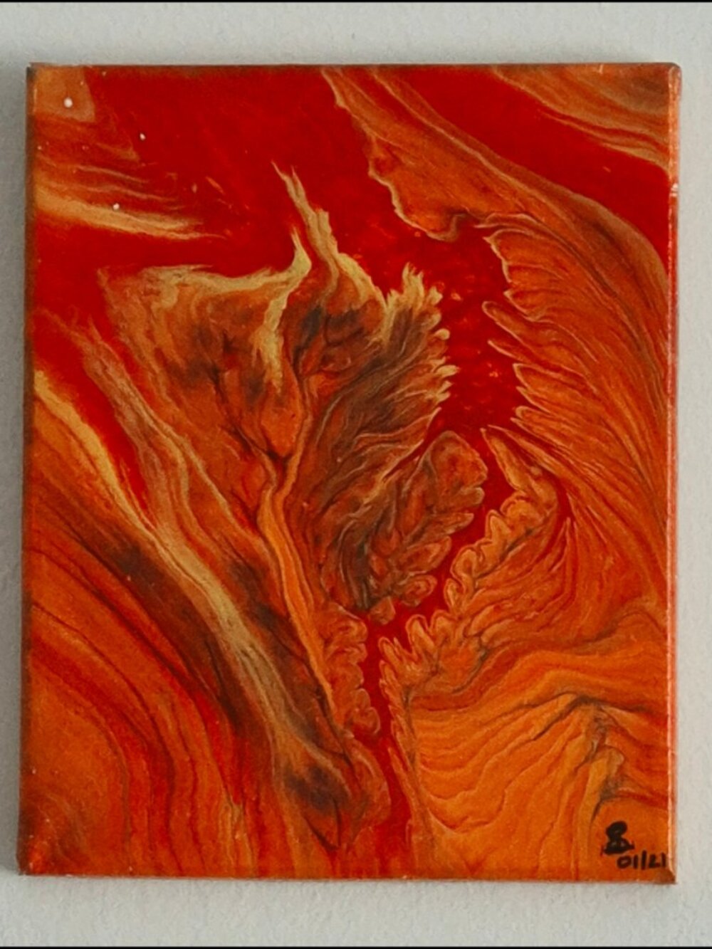 1002 - Fire and Lava, Original Fluid Acrylic Painting - 8x10 in.